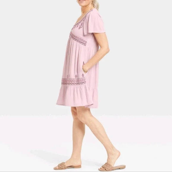 Knox Rose Woman's Flutter Short Sleeve Embroidered A-line Dress - Picture 3 of 14